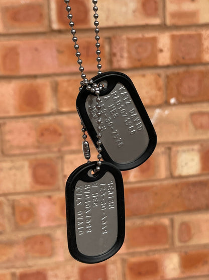 David “Dave” Joseph Katz Umbrella Academy Military Dog Tags Prop Replica - Stainless Steel - Chains&Silencers Included - TheDogTagCo