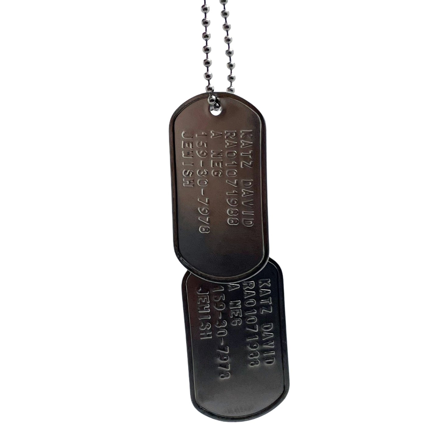 David “Dave” Joseph Katz Umbrella Academy Military Dog Tags Prop Replica - Stainless Steel - Chains&Silencers Included - TheDogTagCo