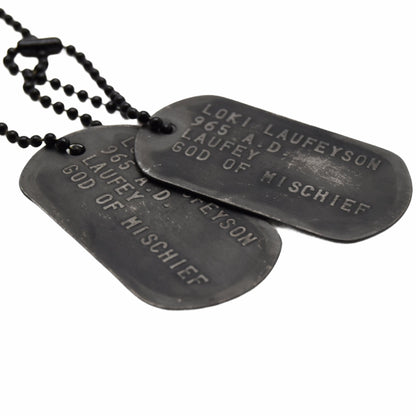'GOD OF MISCHIEF' LOKI 'ELITE EDITION' Military Dog Tags - Blackened Stainless Steel (LIMITED EDITION) - TheDogTagCo
