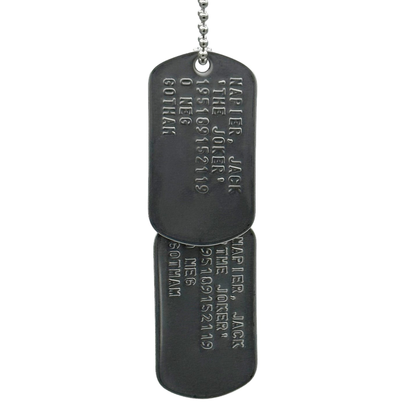 Jack Napier 'JOKER' Dog Tags - Costume Cosplay Prop Replica Military - Stainless Steel Chains Included - TheDogTagCo