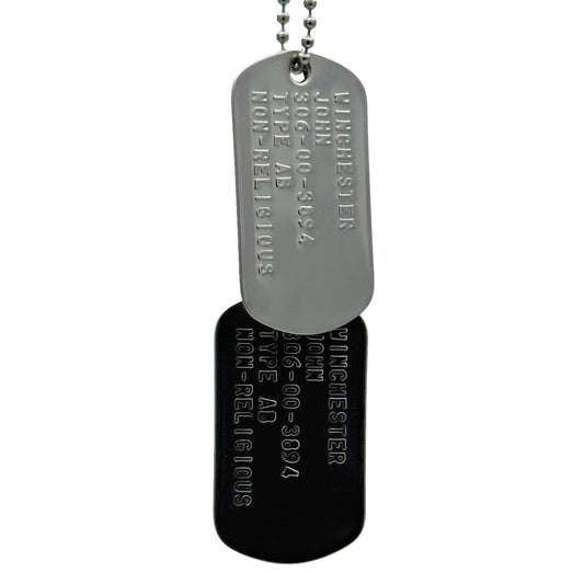 'John Winchester' Dog Tags - Costume Cosplay Prop Replica Military - Stainless Steel Chains Included - TheDogTagCo
