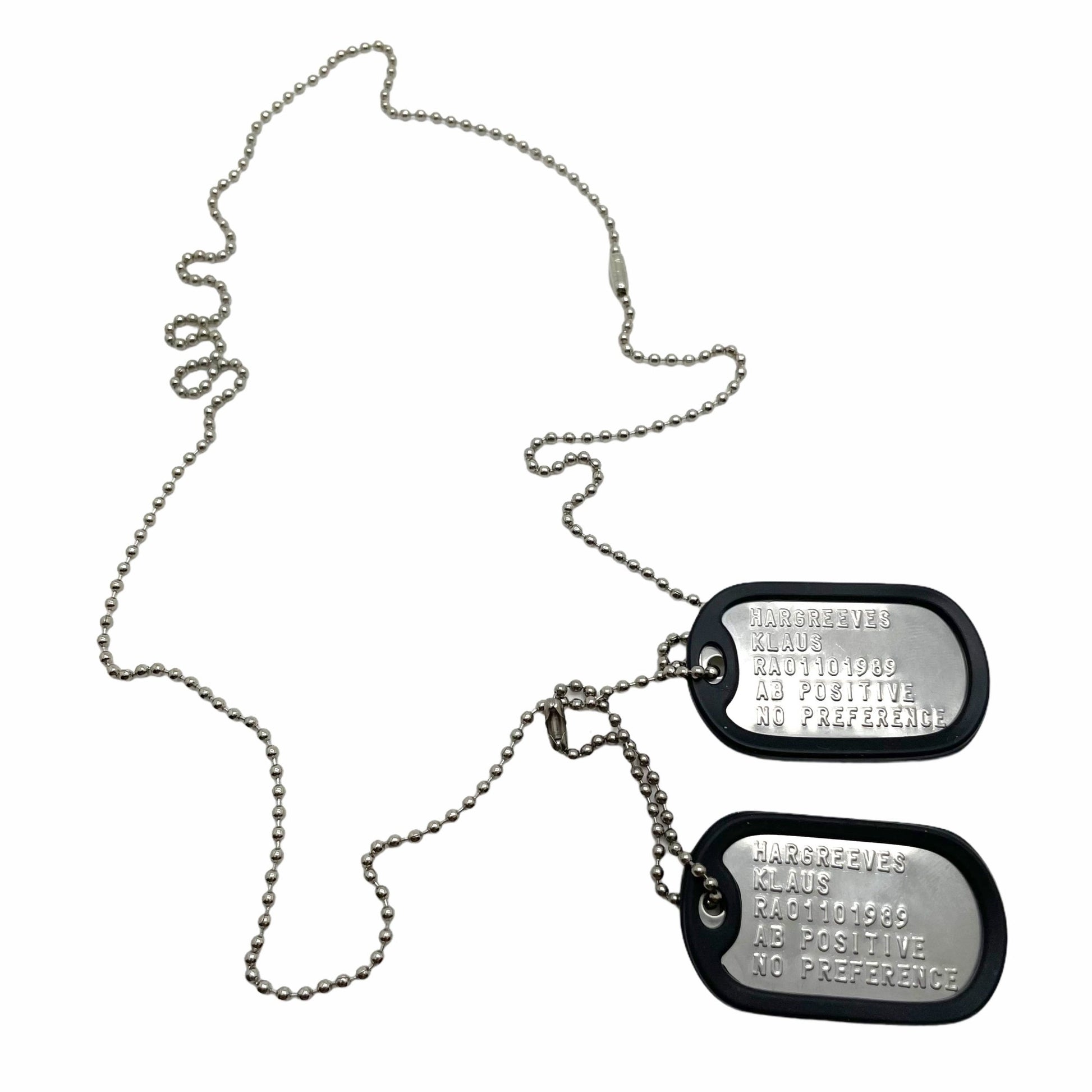 Klaus Hargreeves 'Number Four' Umbrella Academy Military Dog Tags Prop Replica - Stainless Steel - Chain&Silencers Included - TheDogTagCo