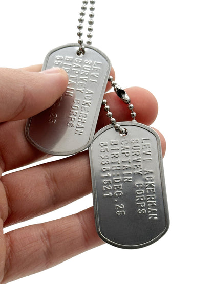 'LEVI ACKERMAN' Dog Tags - Costume Cosplay Prop Replica Military - Stainless Steel Chains Included - TheDogTagCo