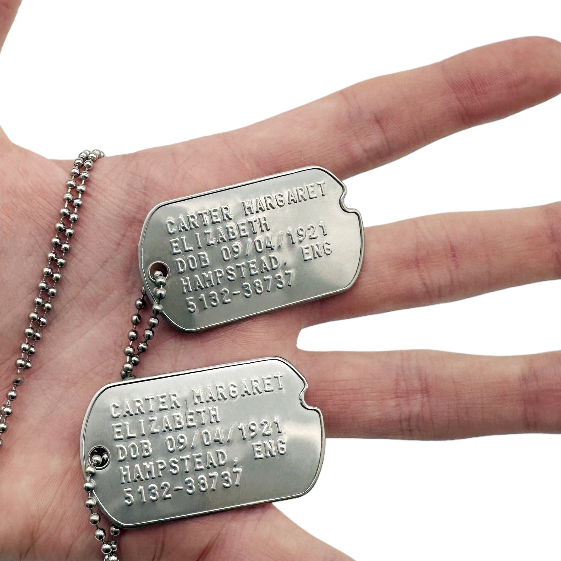 Authentic Personalised US Military Embossed Stainless Steel Dog Tags Pair  Set - WW2 - pre 1965 Exact Replica, TheDogTagCo