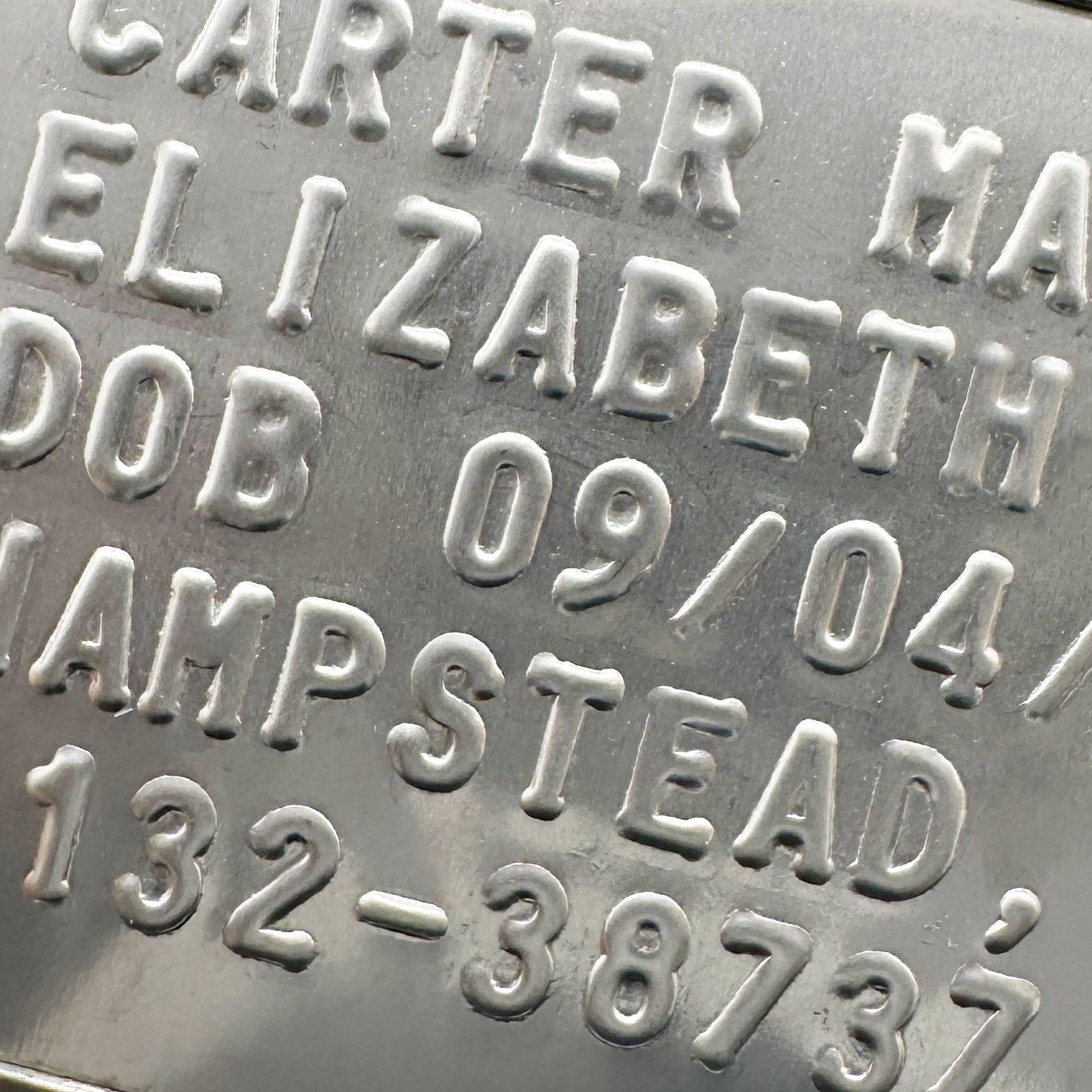 Licence plate dog tag top
