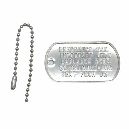 Military Dog Tag Stainless Steel Single Keychain, Emergency, Luggage Tag, Supplied supplied with 4" chain - TheDogTagCo