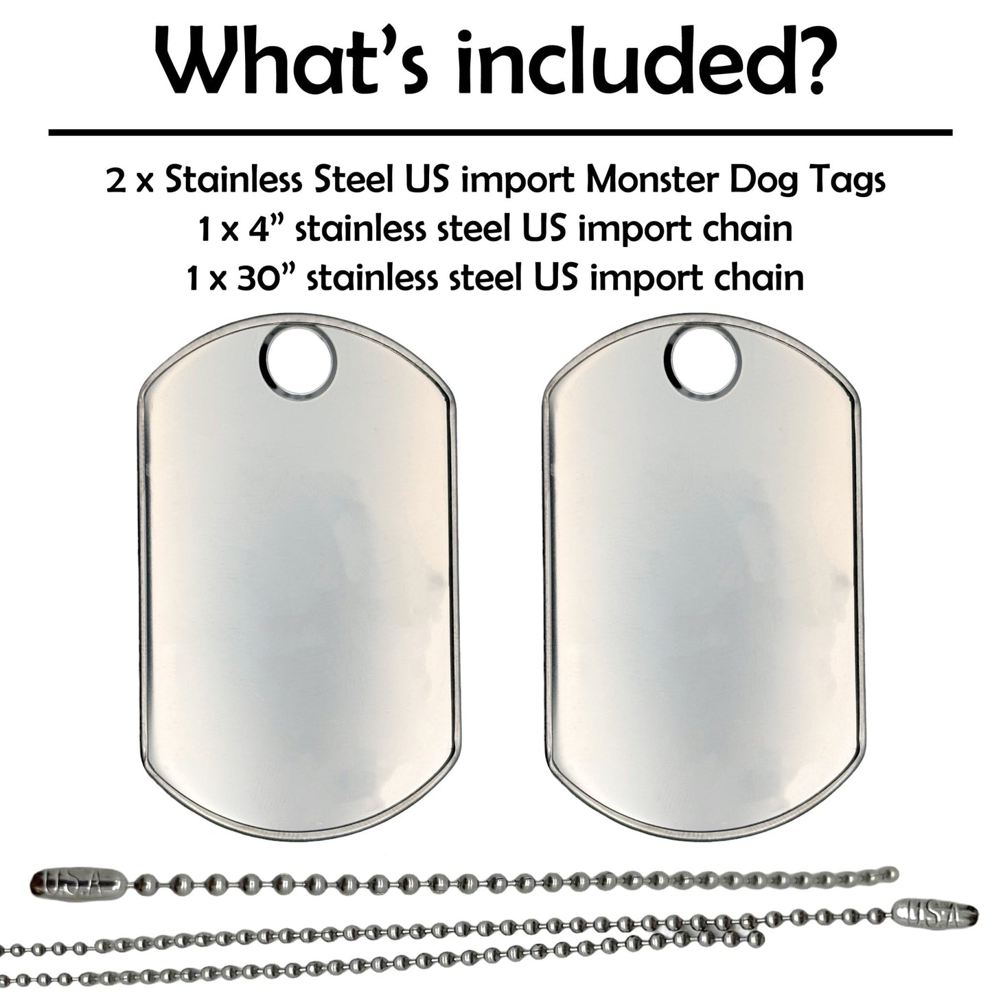 MONSTER Size Blank Dog Tag Necklace Set - TheDogTagCo
