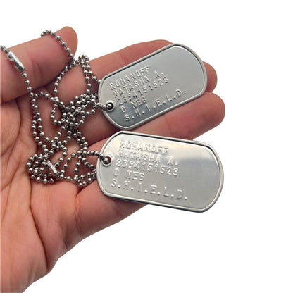 Natasha Romanoff 'BLACK WIDOW' Military Dog Tags - Costume Cosplay Prop Replica- Stainless Steel Chains Included - TheDogTagCo