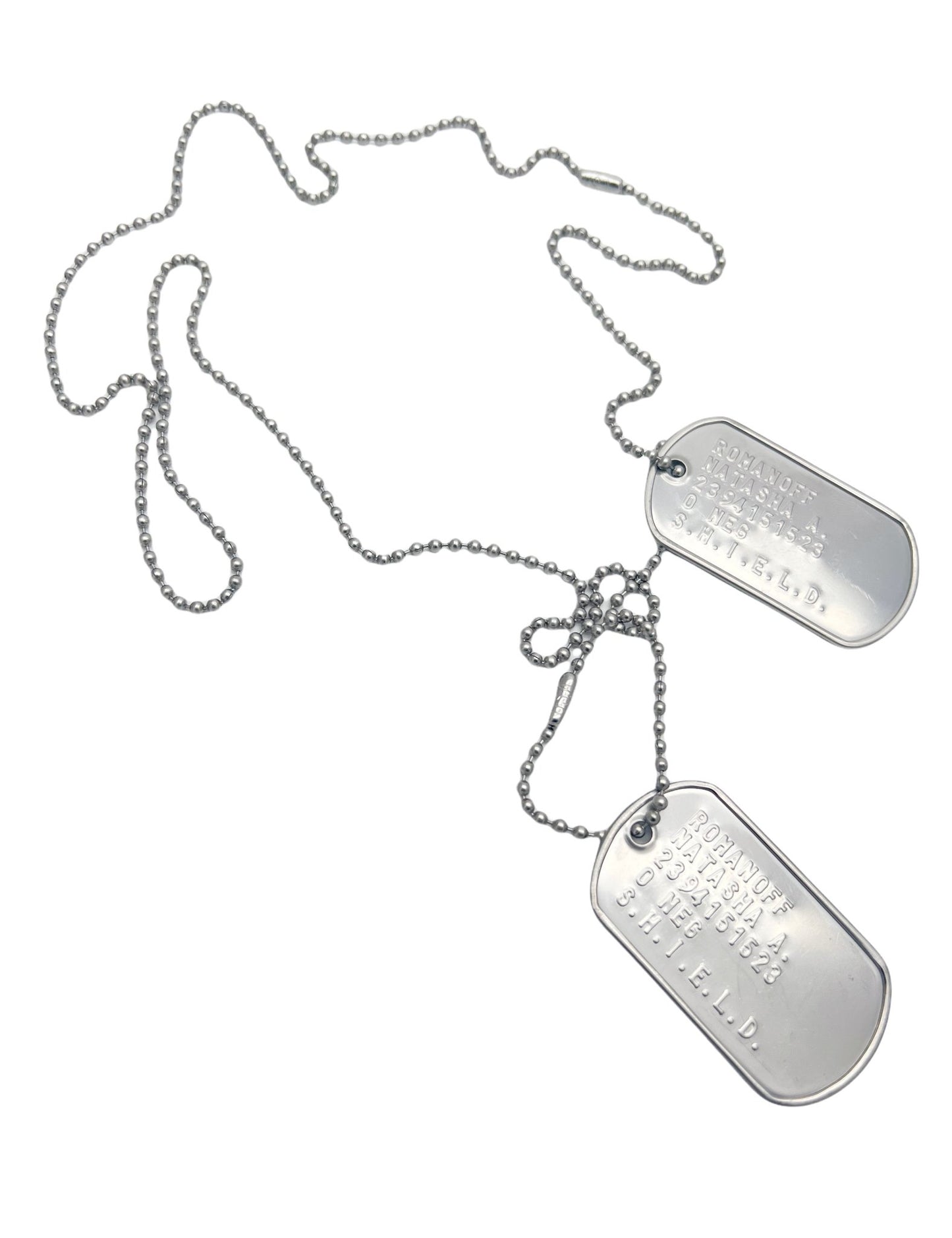 Natasha Romanoff 'BLACK WIDOW' Military Dog Tags - Costume Cosplay Prop Replica- Stainless Steel Chains Included - TheDogTagCo
