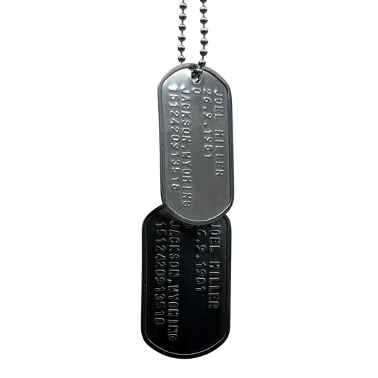 'OLD TIMER' Military Dog Tags - Cosplay Costume Prop Replica - Stainless Steel Chains Included - TheDogTagCo