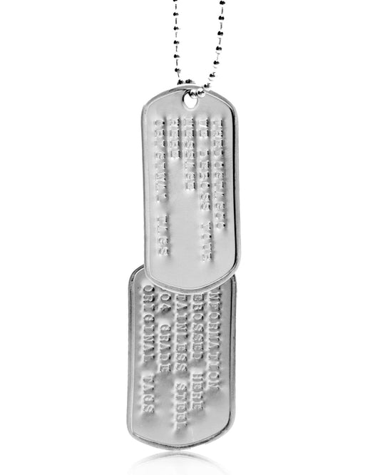 PERSONALISED DEBOSSED US-Spec Military Dog Tags Set & Chains 304-Grade STAINLESS - TheDogTagCo