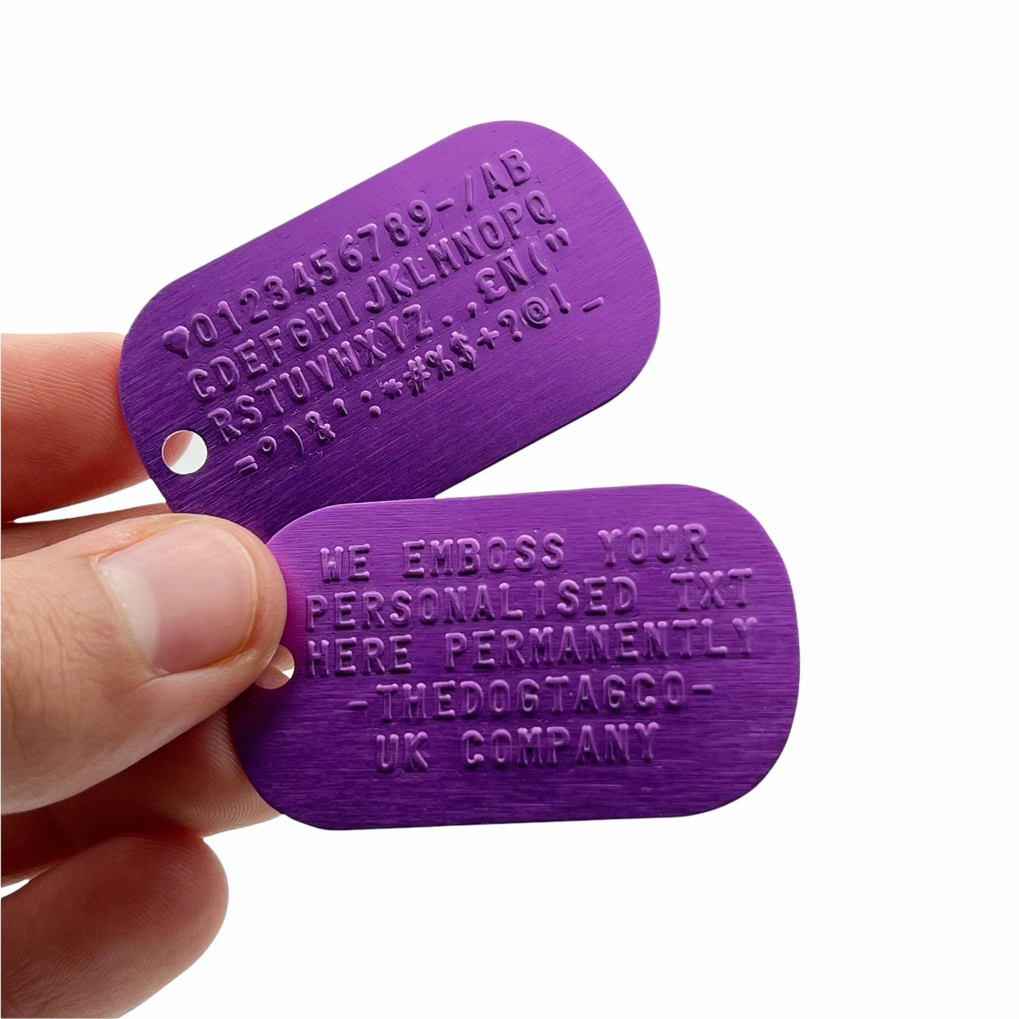 Purple Personalised ID Dog Tag Set with Purple Chains made to