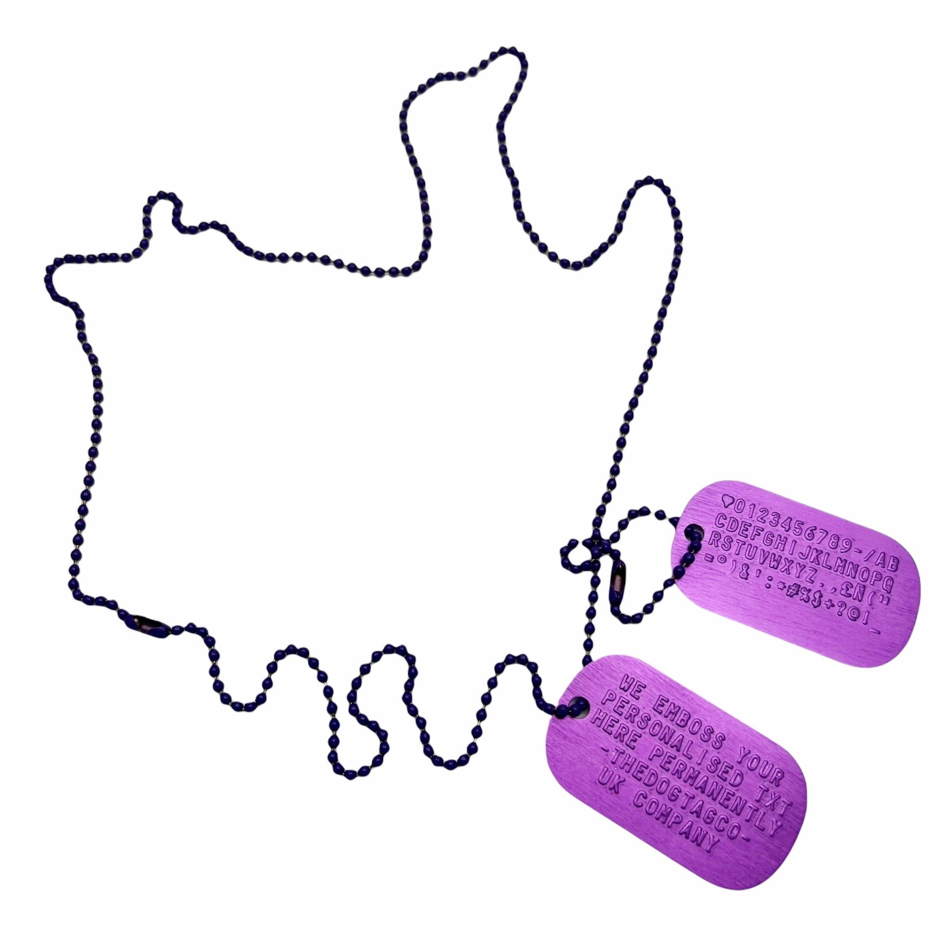 Purple Personalised ID Dog Tag Army PAIR Set with Purple Chains (made to order) - TheDogTagCo