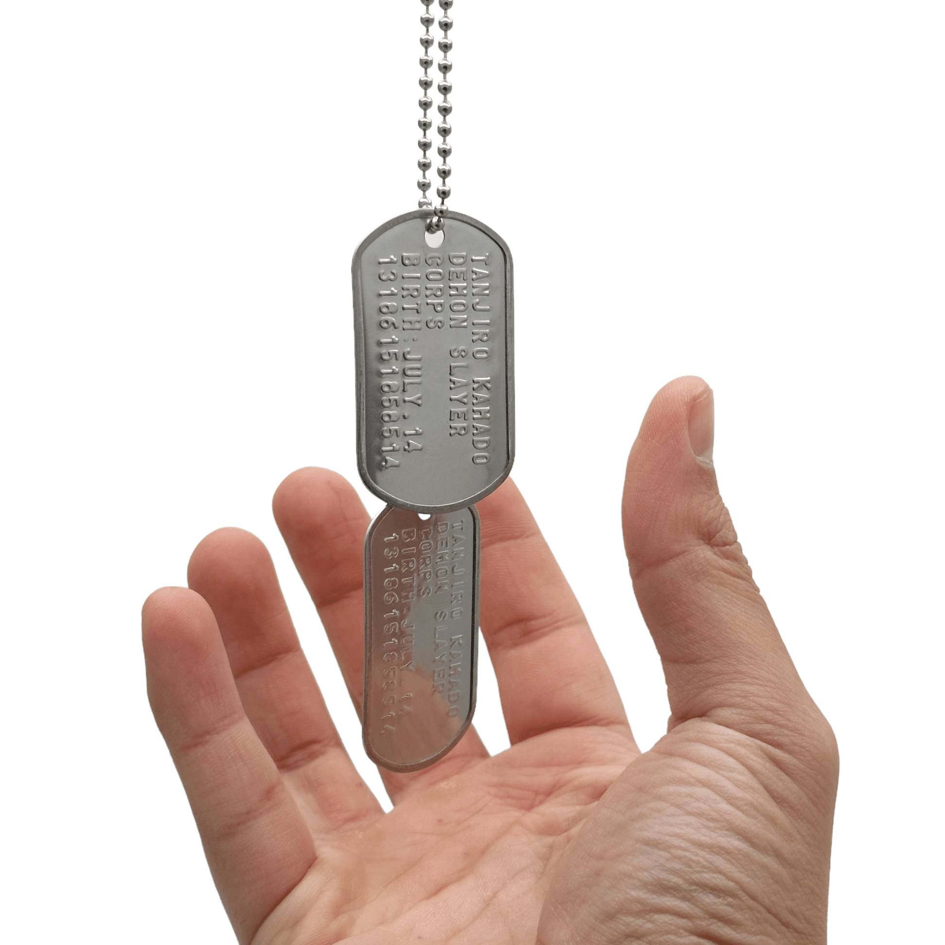 'TANJIRO KAMADO' Dog Tags - Costume Cosplay Prop Replica Military - Stainless Steel Chains Included - TheDogTagCo