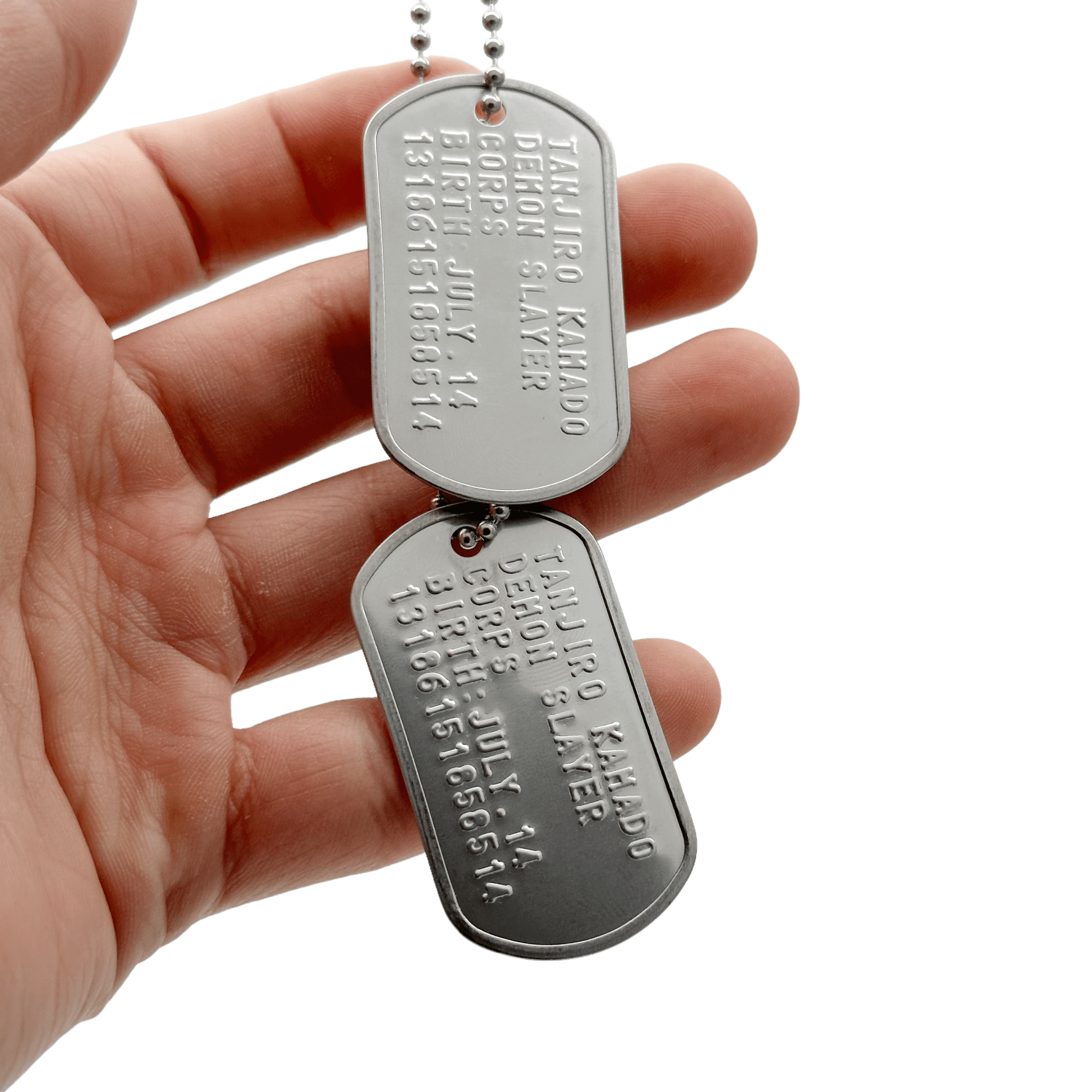 'TANJIRO KAMADO' Dog Tags - Costume Cosplay Prop Replica Military - Stainless Steel Chains Included - TheDogTagCo