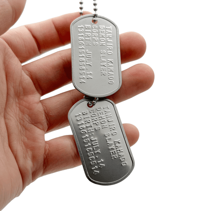 'TANJIRO KAMADO' Dog Tags - Costume Cosplay Prop Replica Military - Stainless Steel Chains Included - TheDogTagCo