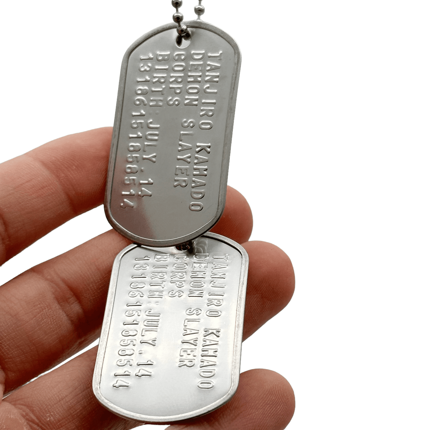 'TANJIRO KAMADO' Dog Tags - Costume Cosplay Prop Replica Military - Stainless Steel Chains Included - TheDogTagCo