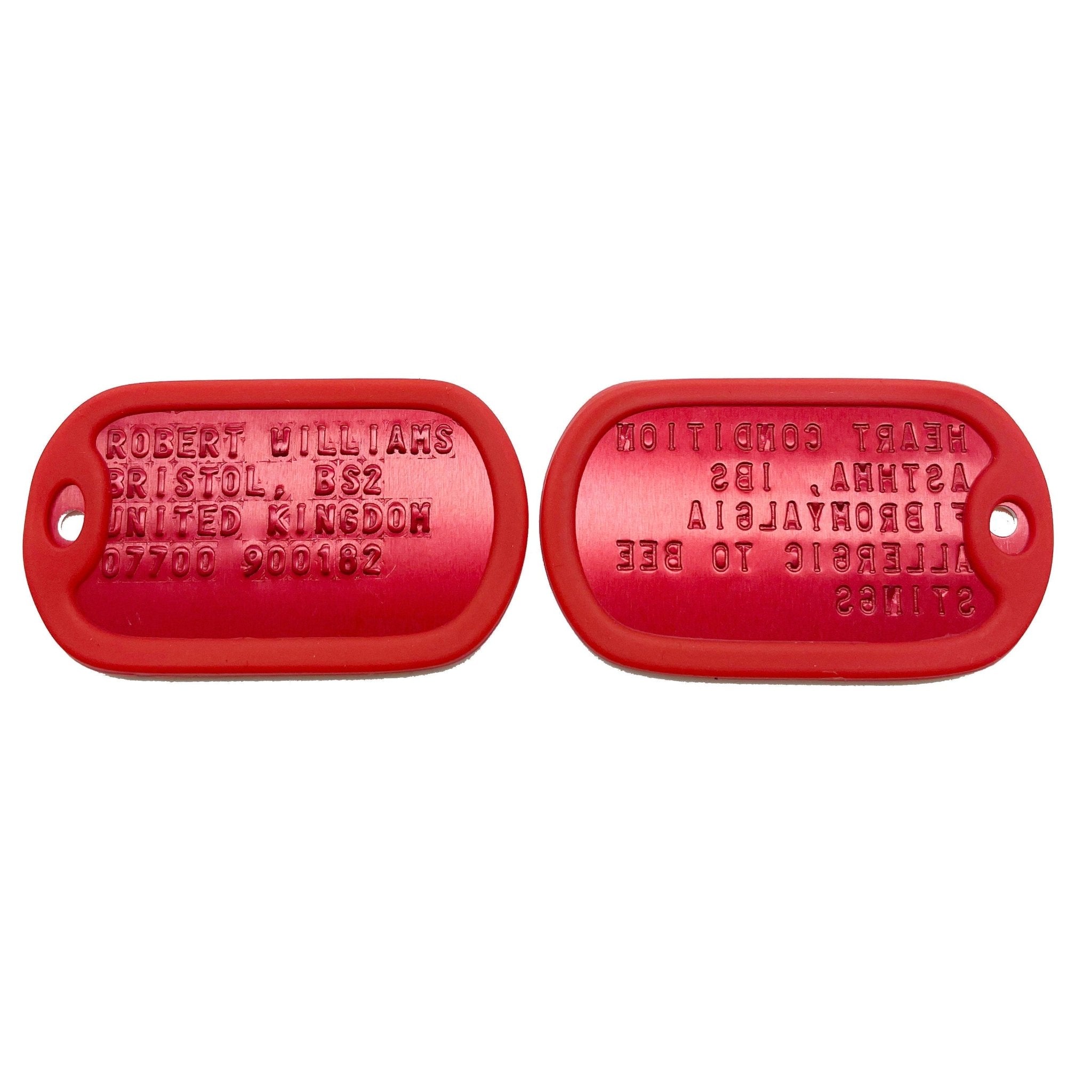 U.S. Military Set Personalised Army Dog Tags Red Anodized Aluminium TheDogTagCo