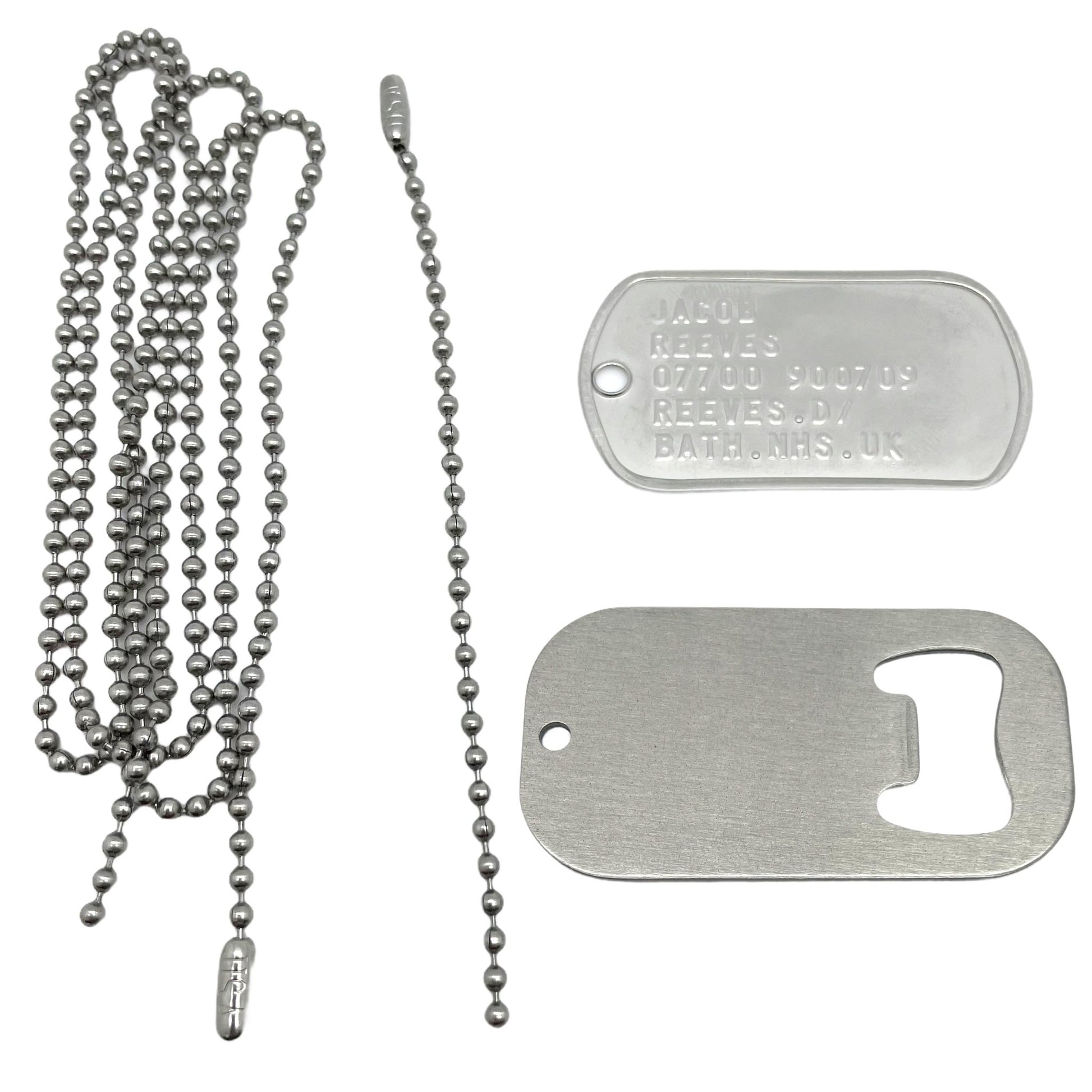 U.S. Personalised Bottle Opener Stainless Steel ID Tag Bundle - Set Chains Included - TheDogTagCo