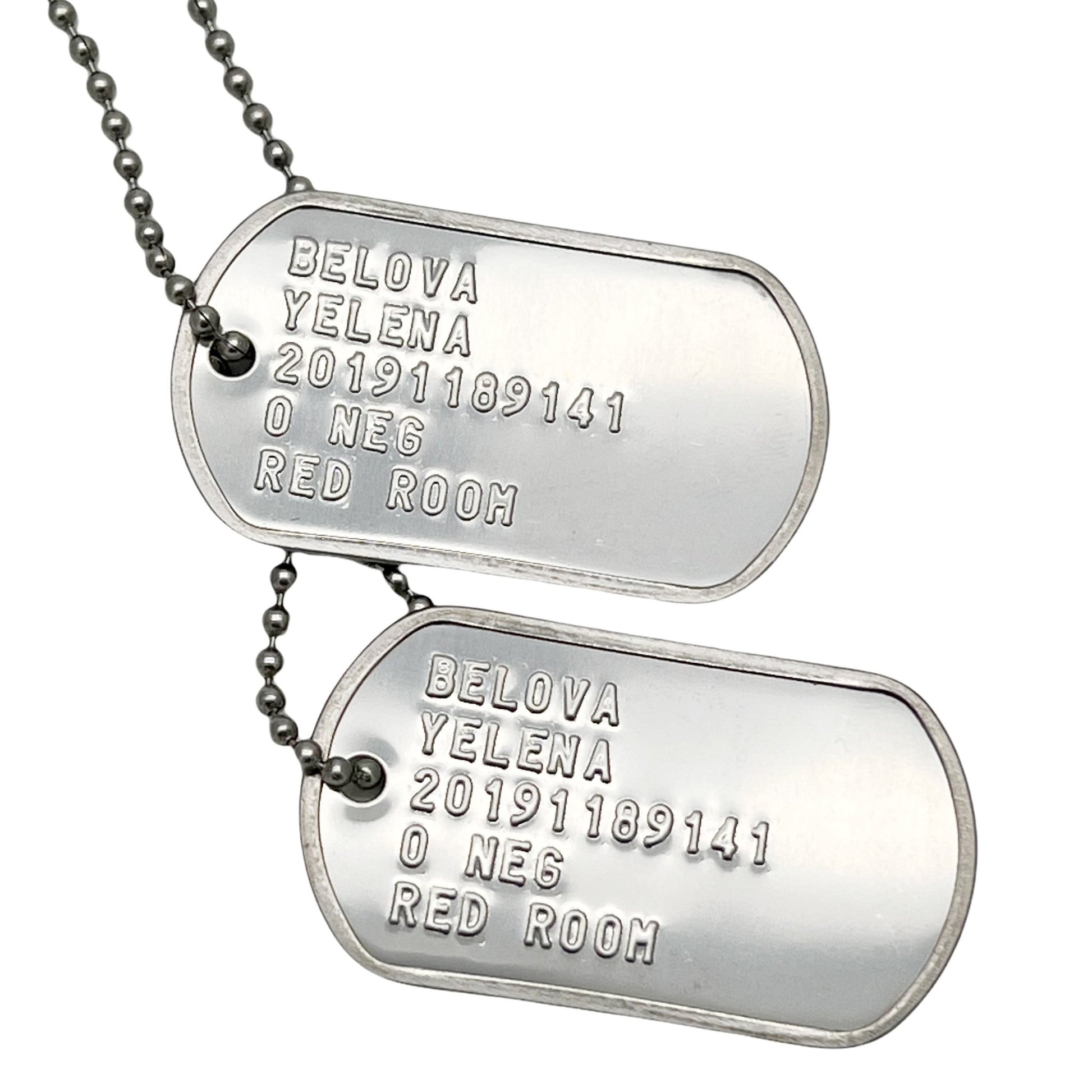 Yelena Belova 'BLACK WIDOW' Military Dog Tags - Costume Cosplay Prop Replica- Stainless Steel Chains Included - TheDogTagCo